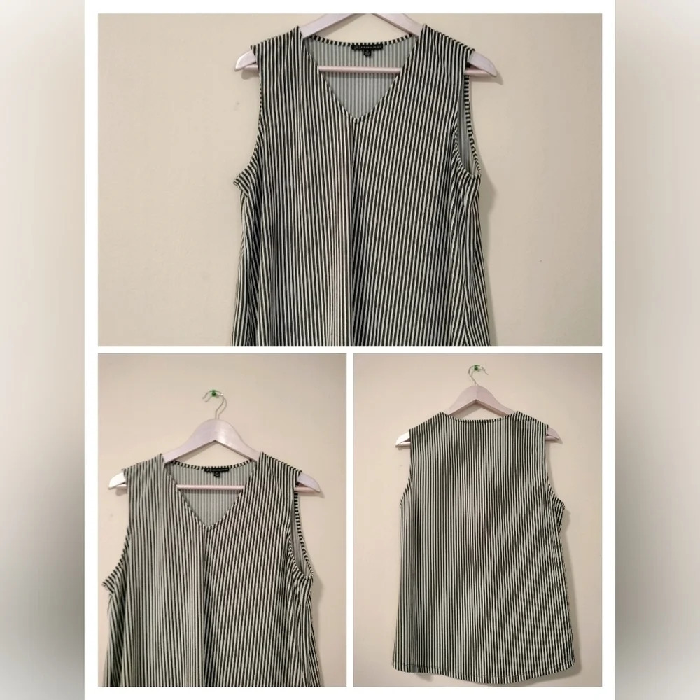 Adrianna Papell Tan Tunic Top Sz M Gray White Striped